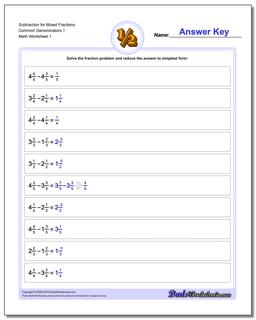 Mixed Fraction Worksheets With Common Denominator Fraction Subtraction Worksheet