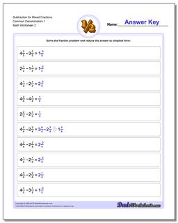 Subtraction Worksheet for Mixed Fraction Worksheets Common Denominators 1 /worksheets/fraction-subtraction.html