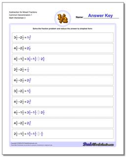 Subtraction Worksheet for Mixed Fraction Worksheets Common Denominators 1