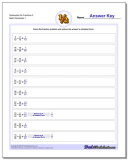 Subtracting Fraction Worksheets Subtraction Worksheet for 3