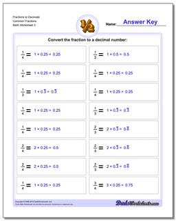 Fraction Worksheets to Decimals Common Fractions