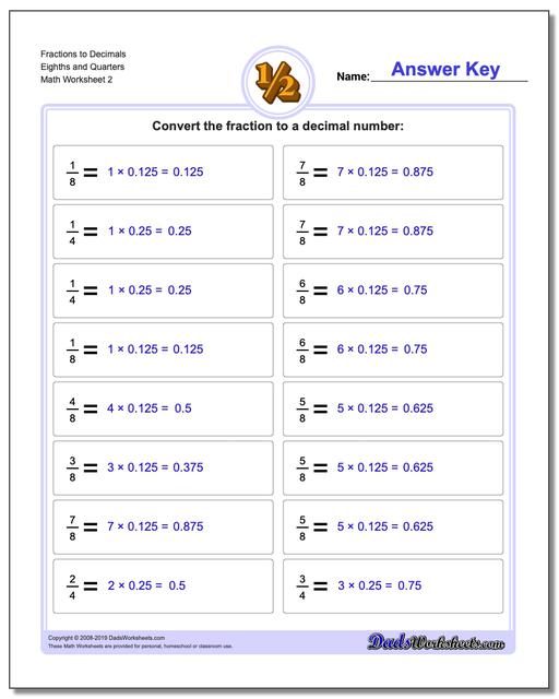Fractions as Decimals: Fraction to Decimal Drills