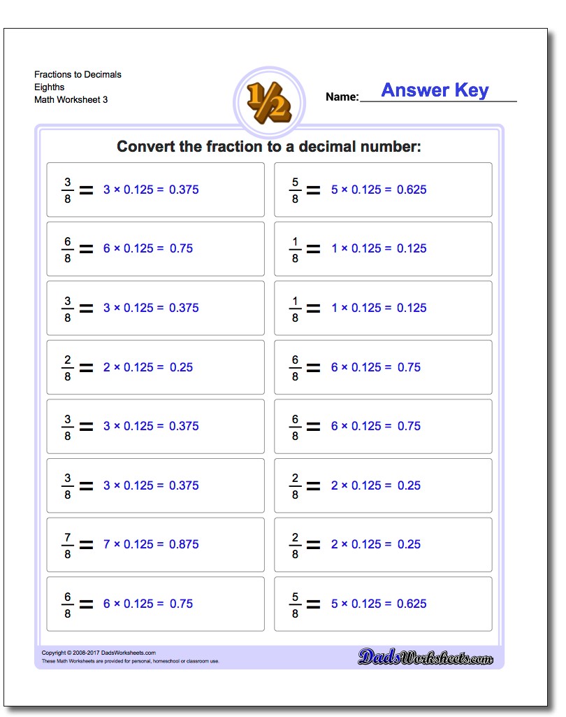 Fraction to Decimal Drills