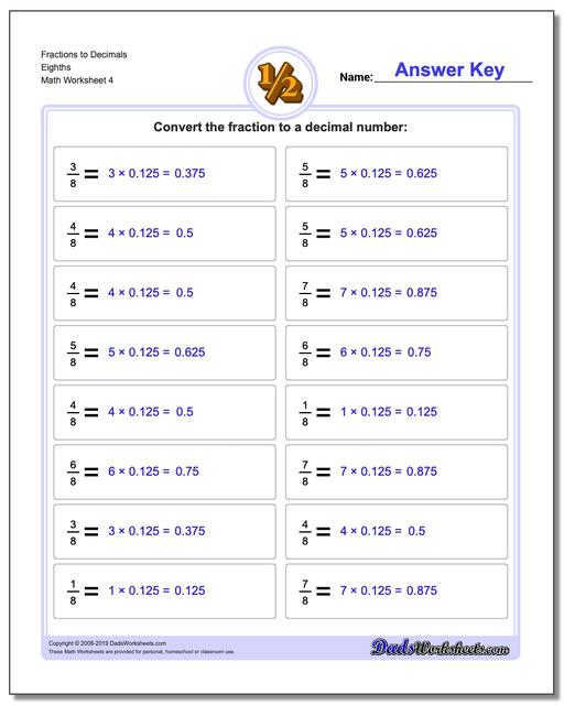 Fractions as Decimals: Fraction to Decimal Drills