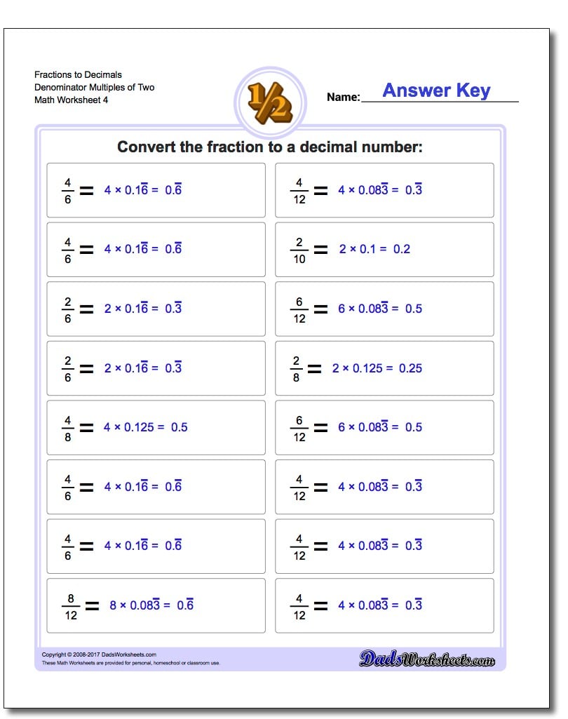 Fraction to Decimal Drills