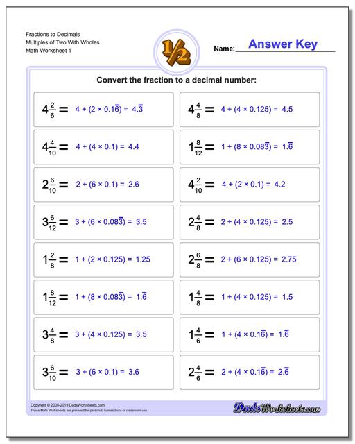 Fraction To Decimal Drills