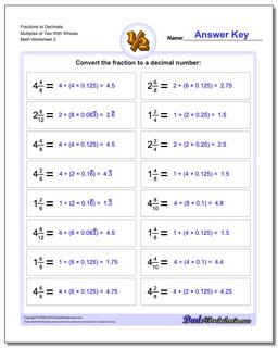 Fraction Worksheets to Decimals Multiples of Two With Wholes /worksheets/fractions-as-decimals.html