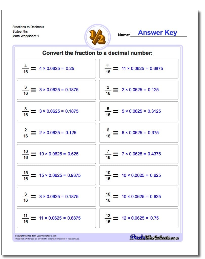 Fraction to Decimal Drills