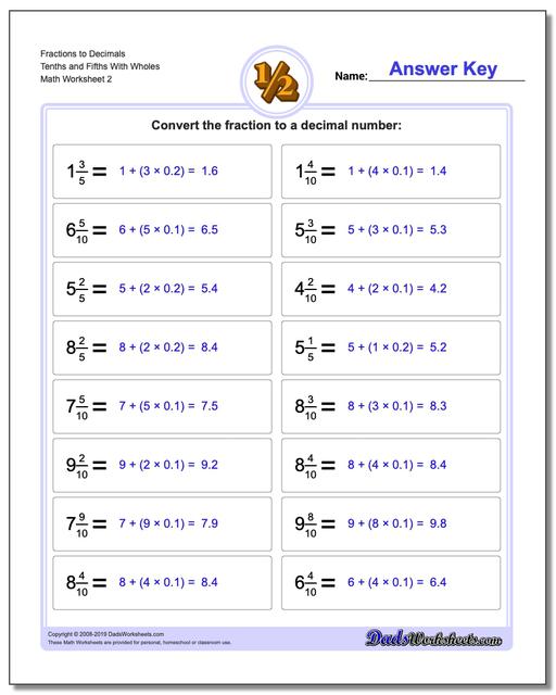 Fractions as Decimals: Fraction to Decimal Drills