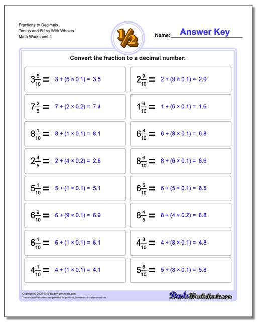 Fractions as Decimals: Fraction to Decimal Drills