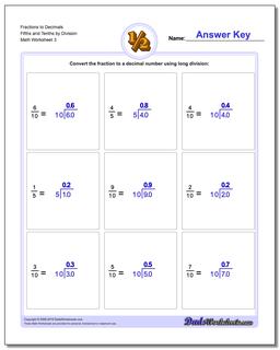 Fraction Worksheets to Decimals Fifths and Tenths by Division Worksheet