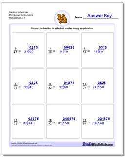 Fraction Worksheets as Decimals to More Larger Denominators