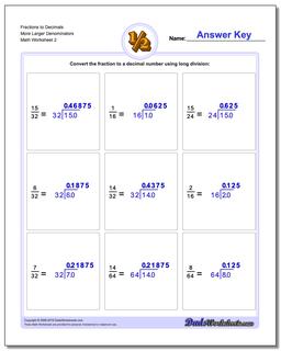 Fraction Worksheets to Decimals More Larger Denominators /worksheets/fractions-as-decimals.html