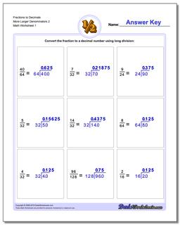 Fraction Worksheets as Decimals to More Larger Denominators 2