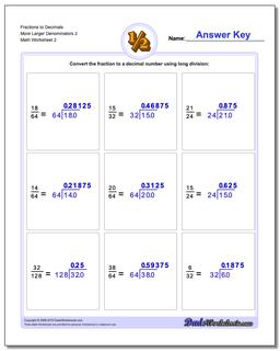 Fraction Worksheets to Decimals More Larger Denominators 2 /worksheets/fractions-as-decimals.html