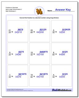 Fraction Worksheets to Decimals More Larger Denominators 2