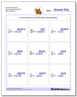 Fraction Worksheets to Decimals More Larger Denominators 2