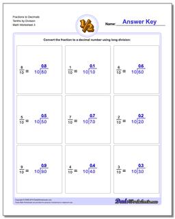 Fraction Worksheets to Decimals Tenths by Division Worksheet