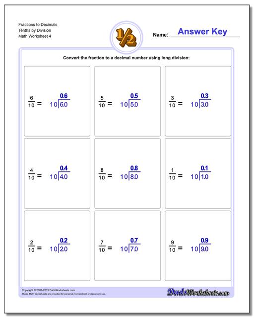 Fractions as Decimals: Fraction to Decimals by Division