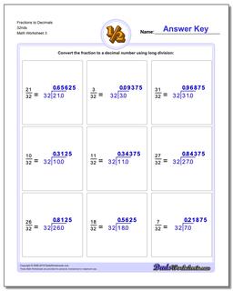 Fraction Worksheets to Decimals 32nds