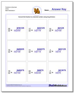 Fraction Worksheets to Decimals 32nds