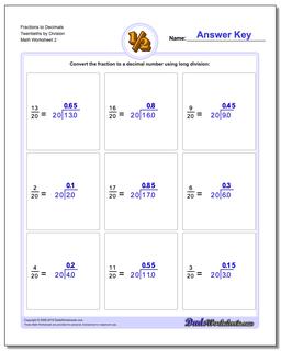 Fraction Worksheets to Decimals Twentieths by Division Worksheet /worksheets/fractions-as-decimals.html