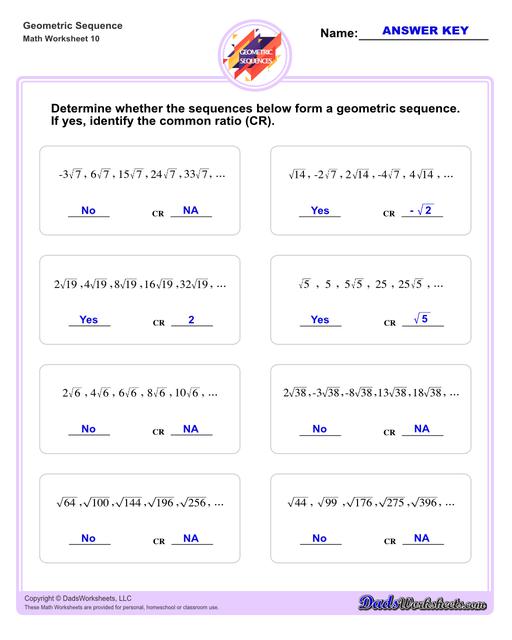 Geometric Sequences And Series Worksheet Answers