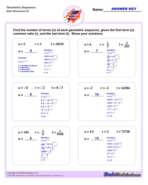 Geometric Sequence Worksheet Grade 10 With Answers