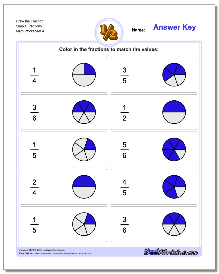 Draw the Fraction Worksheet Simple Fractions