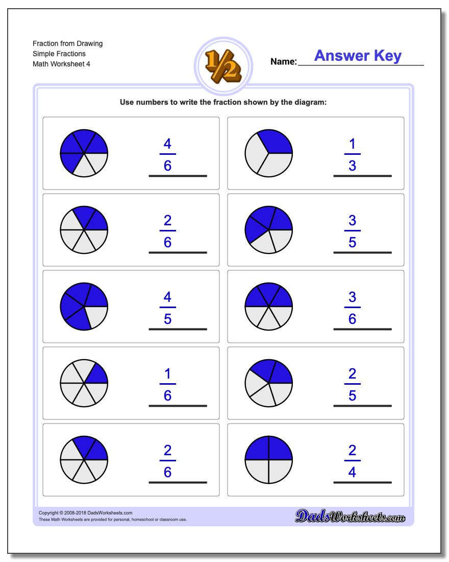 Fraction Worksheet from Drawing Simple Fractions