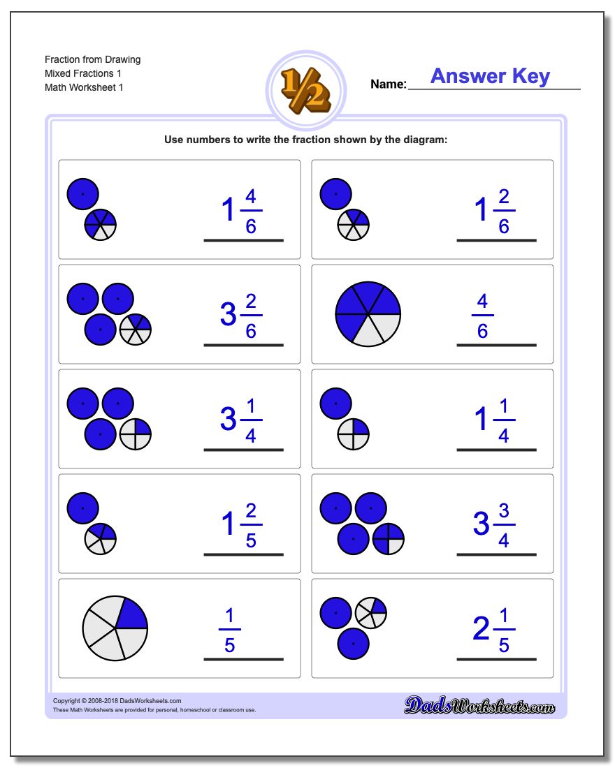 Graphic Fraction Worksheets Fraction from Drawing Mixed 1