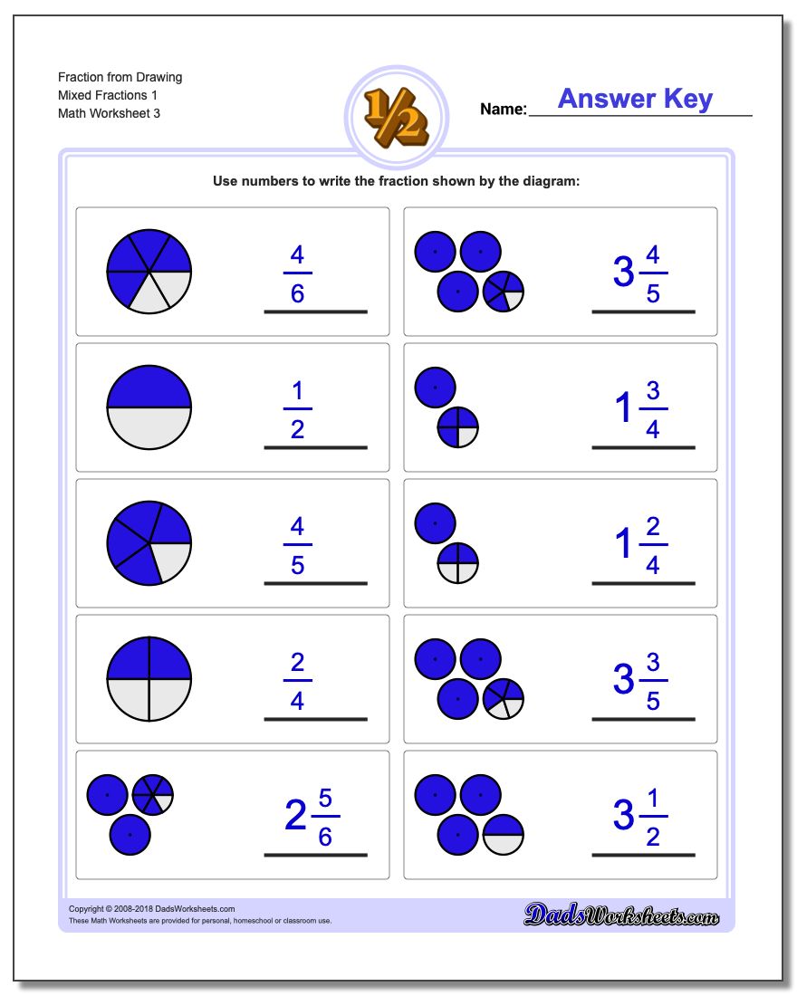 Fraction Worksheet from Drawing Mixed Fractions 1