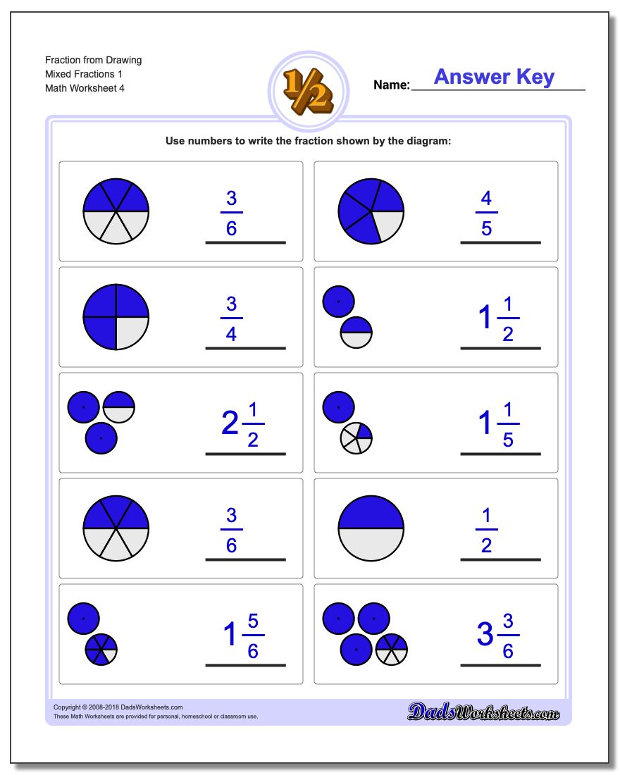 Fraction Worksheet from Drawing Mixed Fractions 1