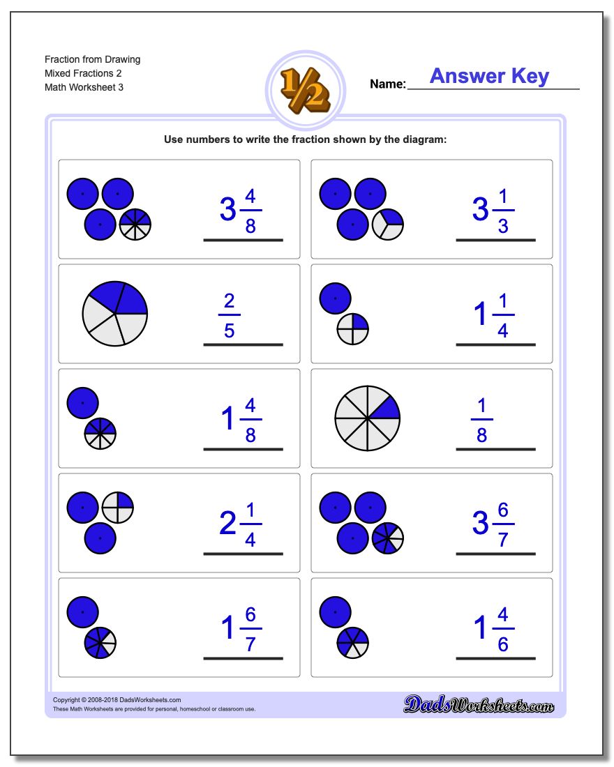 Fraction Worksheet from Drawing Mixed Fractions 2