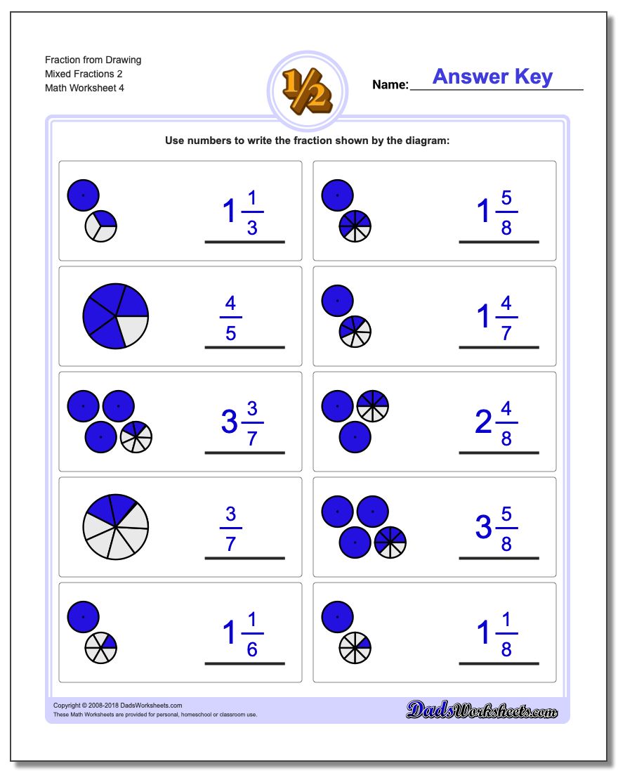 Fraction Worksheet from Drawing Mixed Fractions 2