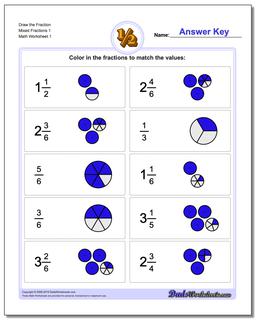 Graphic Fraction Worksheets Draw the Fraction Mixed 1