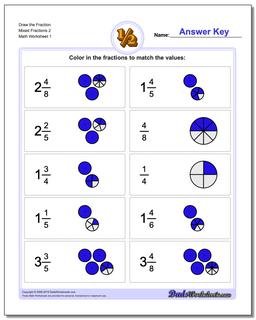 Graphic Fraction Worksheets Draw the Fraction Mixed 2