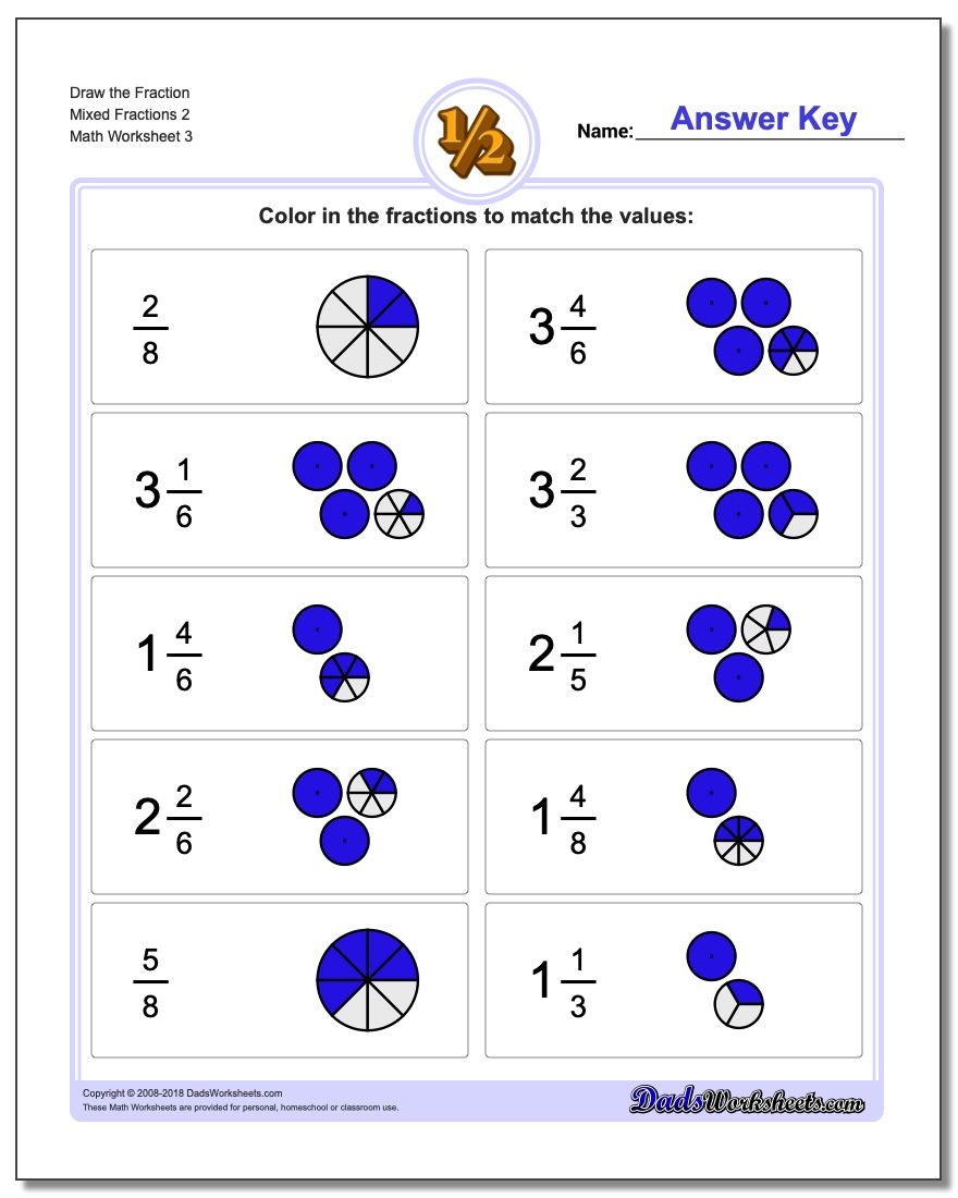 Draw the Fraction Worksheet Mixed Fractions 2