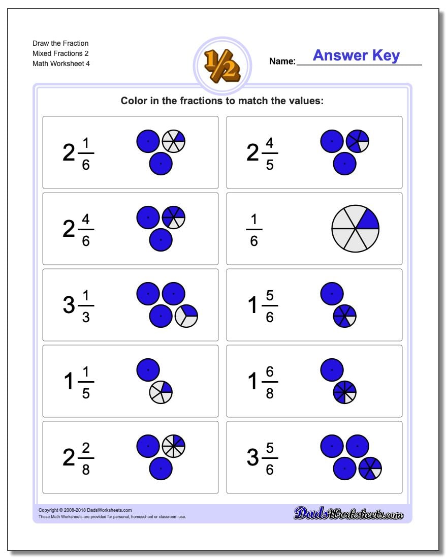 Draw the Fraction Worksheet Mixed Fractions 2