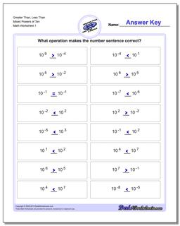 Greater Than and Less Than Worksheet Mixed Powers of Ten