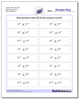 Greater Than, Less Than Worksheet Mixed Powers of Ten