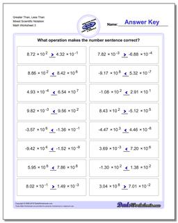 Greater Than, Less Than Worksheet Mixed Scientific Notation