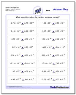 Greater Than, Less Than Worksheet Negative Scientific Notation