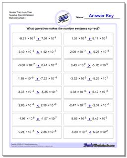 Greater Than, Less Than Worksheet Negative Scientific Notation