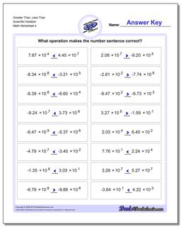 Greater Than, Less Than Worksheet Scientific Notation