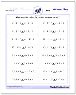 Greater Than, Less Than Worksheet with Order of Operations /worksheets/greater-than-and-less-than.html