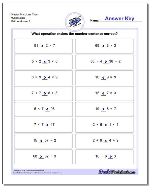 Greater Than Less Than With Multiplication Worksheets