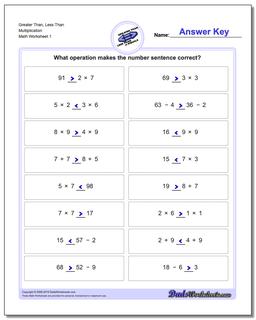 Greater Than and Less Than Worksheet Multiplication Worksheet
