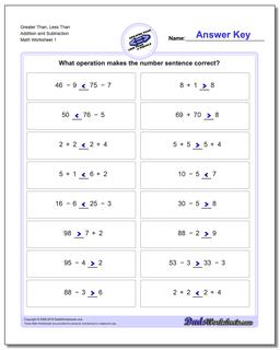 Greater Than and Less Than Worksheet Addition Worksheet Subtraction Worksheet