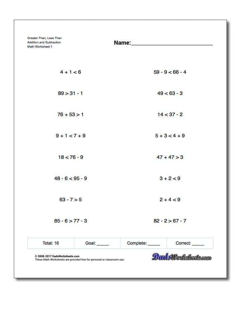 Greater Than and Less With Simple Operations